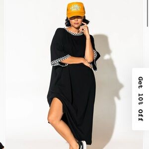 Black Checkered Trim Maxi Dress